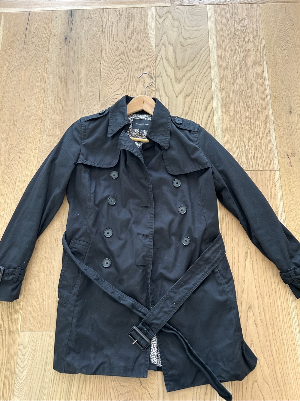 Banana Republic Black Double-Breasted Trench Coat with Belt
